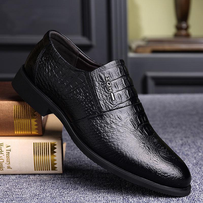 Men&#039;s Shoes 2021 New Autumn Business Formal Casual Leather Shoes Men&#039;s Genuine Leather Crocodile Pattern Middle-Aged and Elderly Dad Shoes