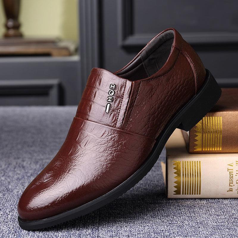 Men&#039;s Shoes 2021 New Autumn Business Formal Casual Leather Shoes Men&#039;s Genuine Leather Crocodile Pattern Middle-Aged and Elderly Dad Shoes