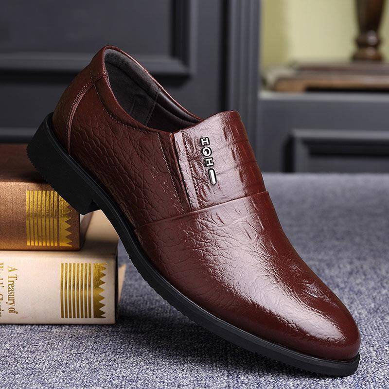 Men's Shoes 2021 New Autumn Business Formal Casual Leather Shoes Men's Genuine Leather Crocodile Pattern Middle-Aged and Elderly Dad Shoes