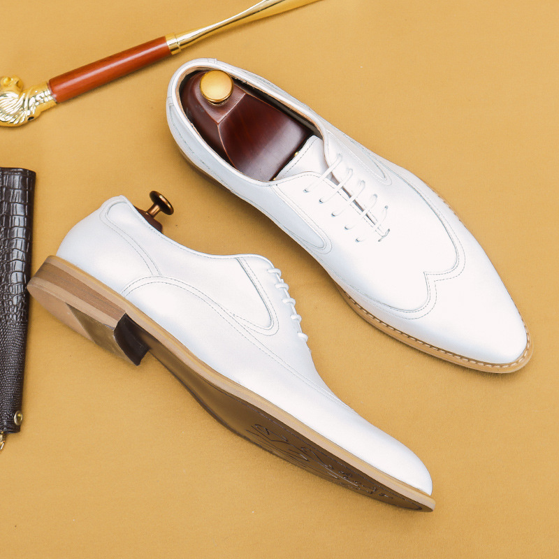 White Leather Shoes Men&#039;s Genuine Leather Business Formal Wear British Simple Pointed Oxford Shoes Physical Store Wholesale Men&#039;s Shoes