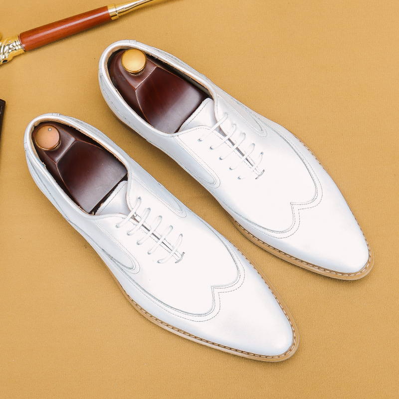White Leather Shoes Men&#039;s Genuine Leather Business Formal Wear British Simple Pointed Oxford Shoes Physical Store Wholesale Men&#039;s Shoes