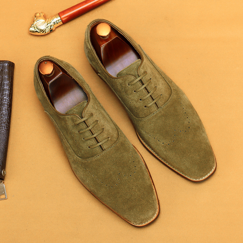 Cross-Border Men&#039;s Shoes British Genuine Leather Suede Business Formal Wear Oxford Shoes Lace-up Carving Brogue Foreign Trade Leather Shoes