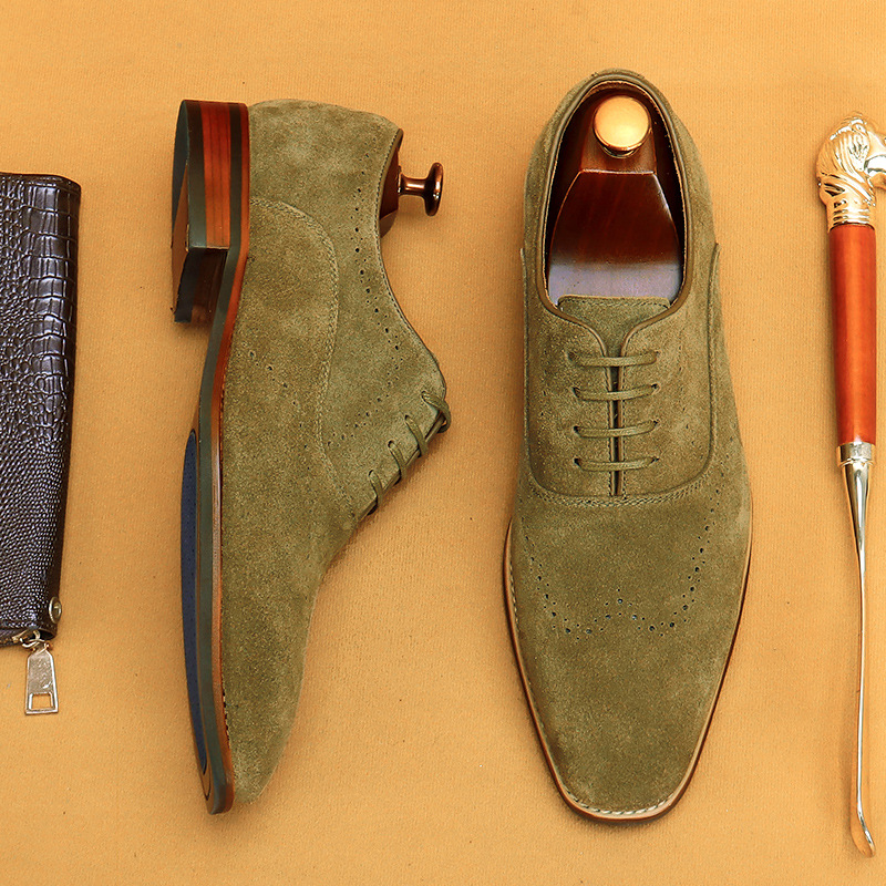 Cross-Border Men&#039;s Shoes British Genuine Leather Suede Business Formal Wear Oxford Shoes Lace-up Carving Brogue Foreign Trade Leather Shoes