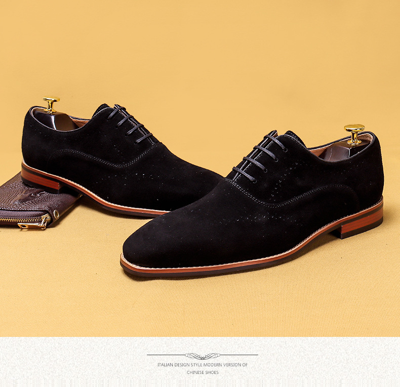 Cross-Border Men's Shoes British Genuine Leather Suede Business Formal Wear Oxford Shoes Lace-up Carving Brogue Foreign Trade Leather Shoes