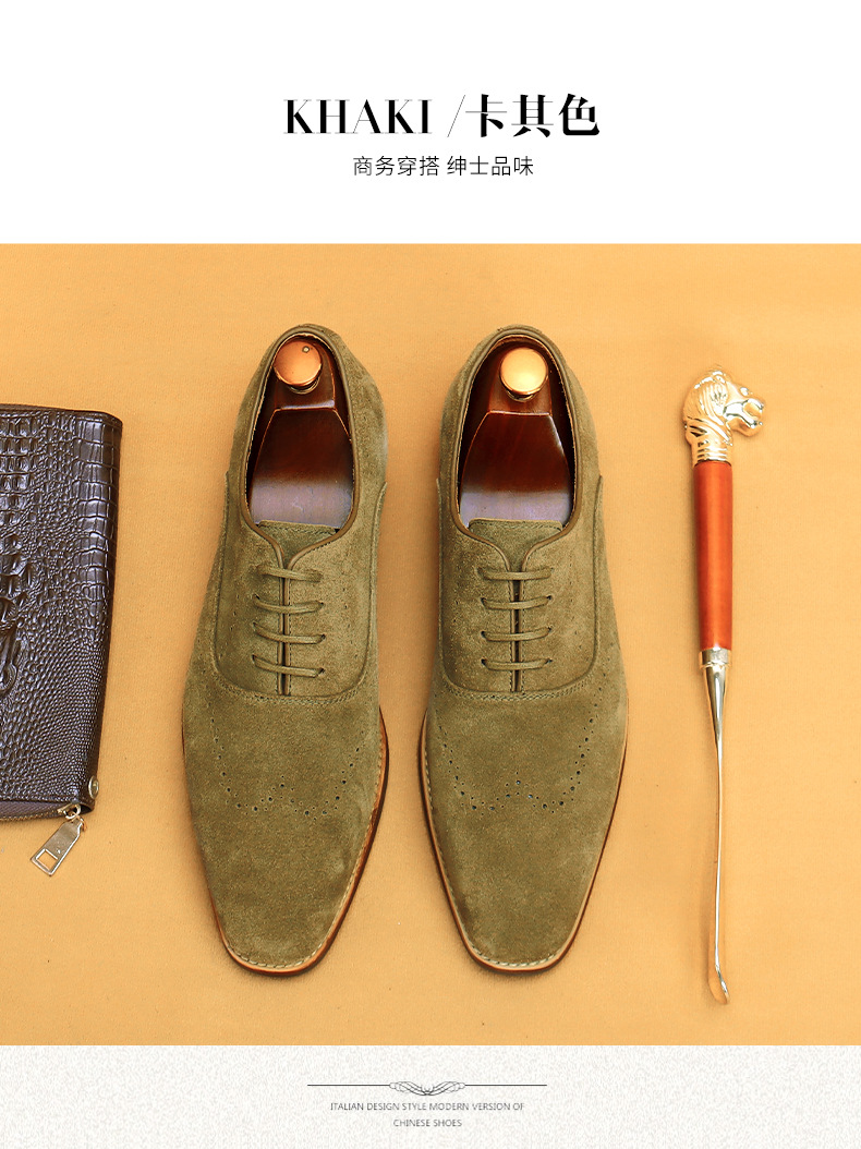 Cross-Border Men's Shoes British Genuine Leather Suede Business Formal Wear Oxford Shoes Lace-up Carving Brogue Foreign Trade Leather Shoes