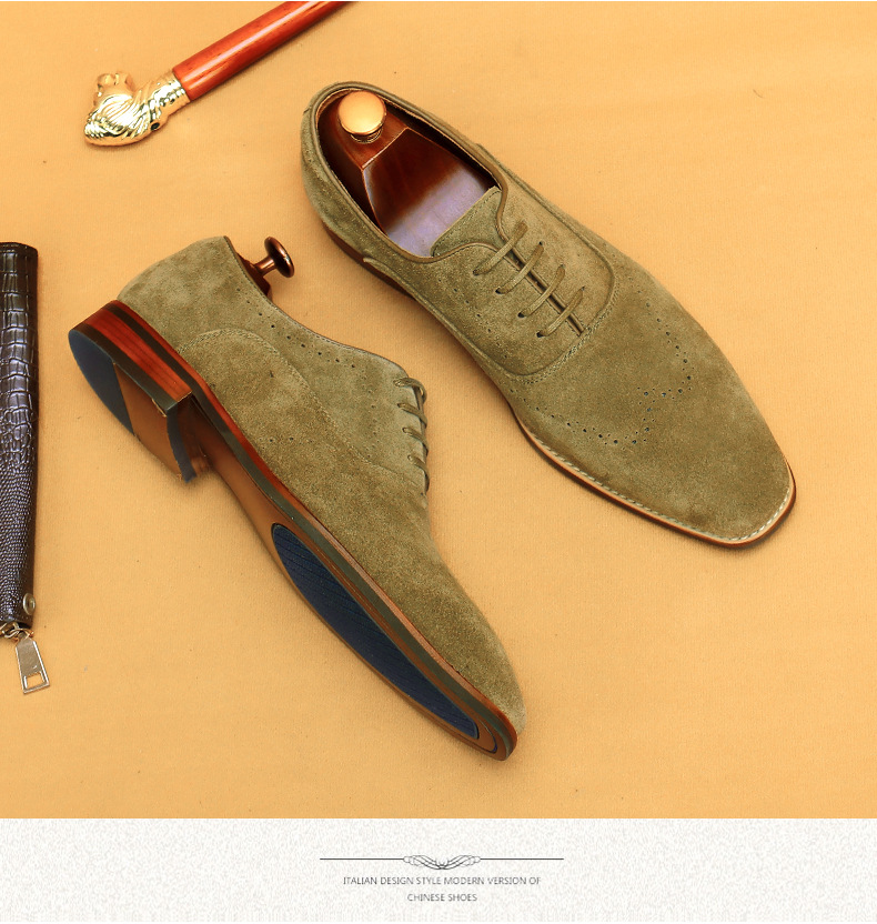 Cross-Border Men's Shoes British Genuine Leather Suede Business Formal Wear Oxford Shoes Lace-up Carving Brogue Foreign Trade Leather Shoes