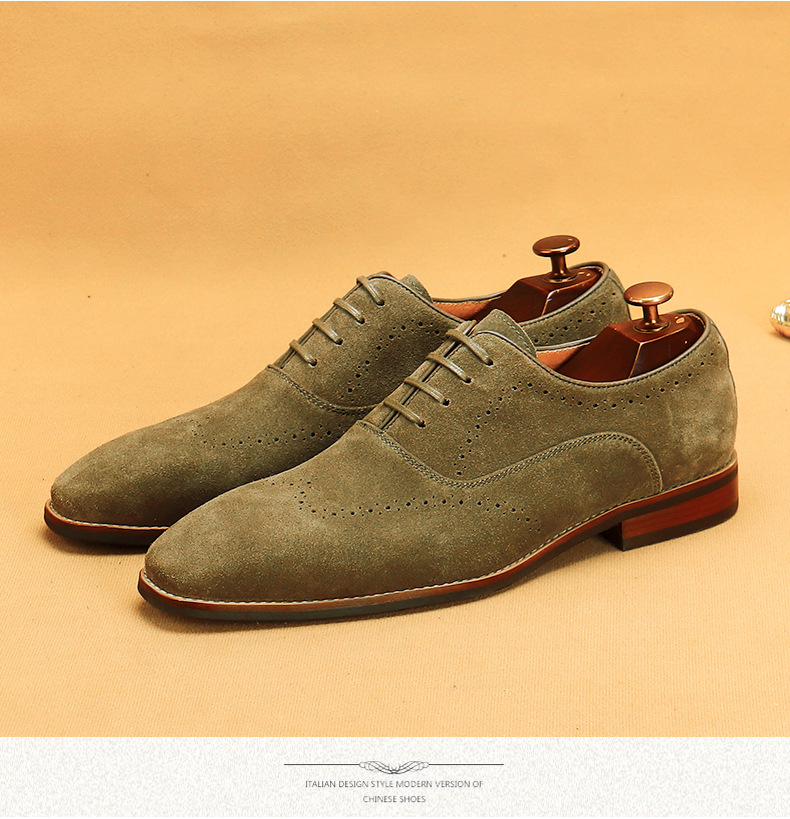 Cross-Border Men's Shoes British Genuine Leather Suede Business Formal Wear Oxford Shoes Lace-up Carving Brogue Foreign Trade Leather Shoes