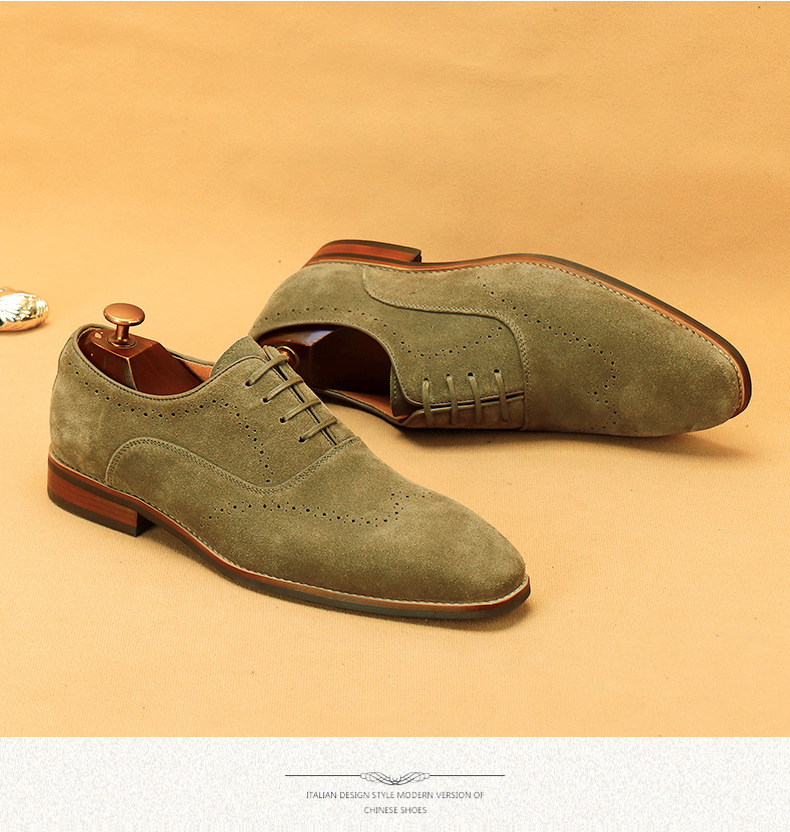 Cross-Border Men's Shoes British Genuine Leather Suede Business Formal Wear Oxford Shoes Lace-up Carving Brogue Foreign Trade Leather Shoes