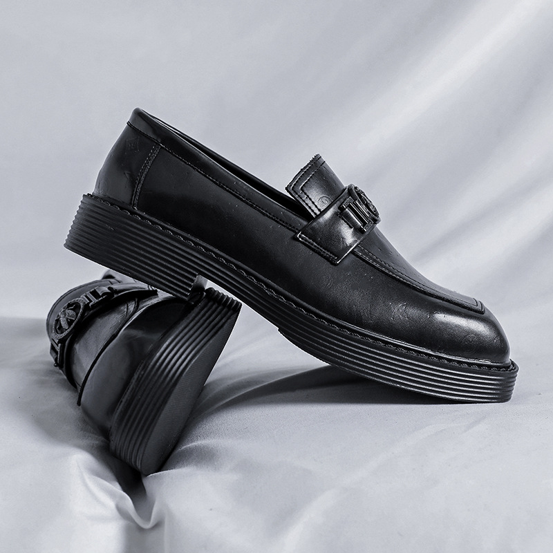 Korean Style Square Toe Leather Shoes Men&#039;s Formal Wear Business British Style Casual Wedding Hair Stylist Height Increasing Insole Men&#039;s Shoes