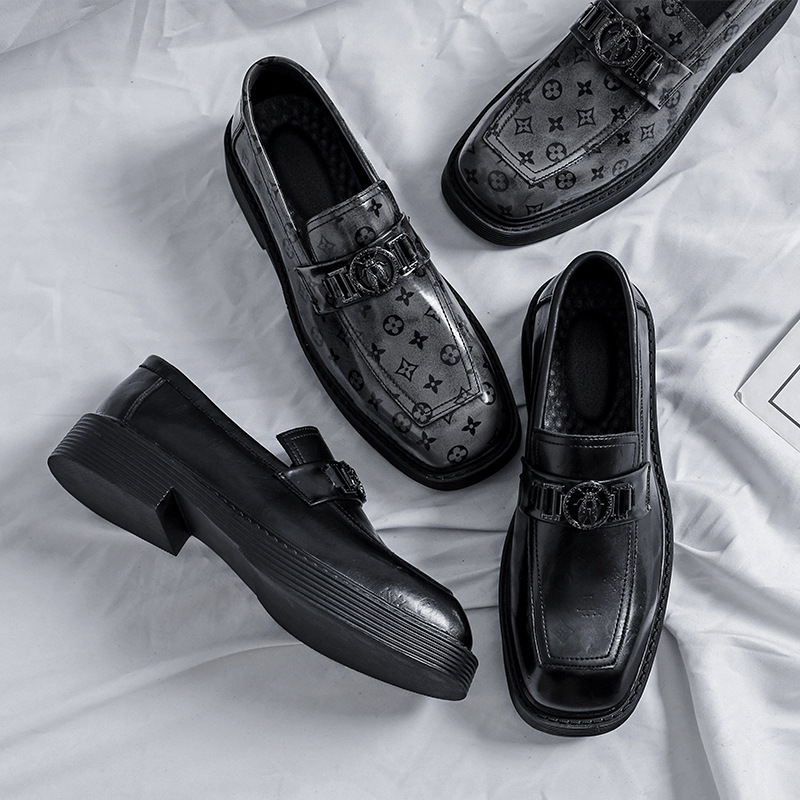 Korean Style Square Toe Leather Shoes Men&#039;s Formal Wear Business British Style Casual Wedding Hair Stylist Height Increasing Insole Men&#039;s Shoes