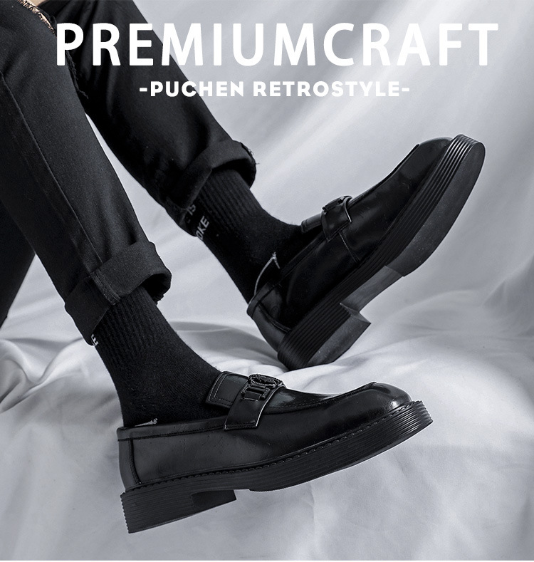 Korean Style Square Toe Leather Shoes Men's Formal Wear Business British Style Casual Wedding Hair Stylist Height Increasing Insole Men's Shoes
