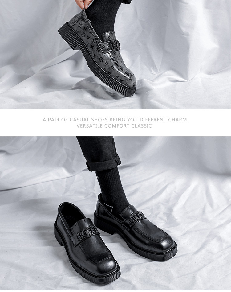 Korean Style Square Toe Leather Shoes Men's Formal Wear Business British Style Casual Wedding Hair Stylist Height Increasing Insole Men's Shoes