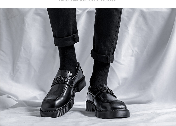Korean Style Square Toe Leather Shoes Men's Formal Wear Business British Style Casual Wedding Hair Stylist Height Increasing Insole Men's Shoes