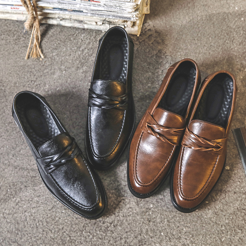 Korean Fashion Men&#039;s Leather Shoes Fashion Slip-on Low-Top Leather Shoes Men Work Shoes Wholesale Model