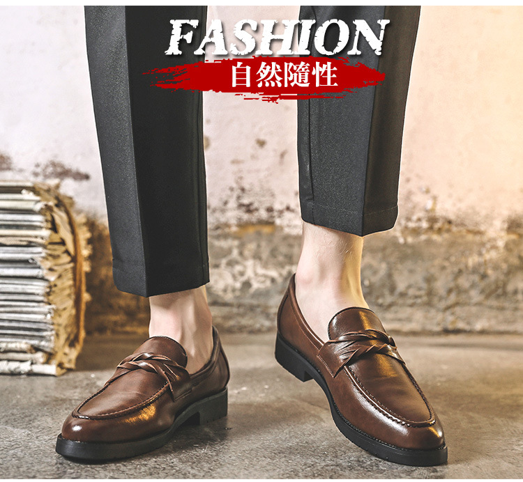 Korean Fashion Men's Leather Shoes Fashion Slip-on Low-Top Leather Shoes Men Work Shoes Wholesale Model