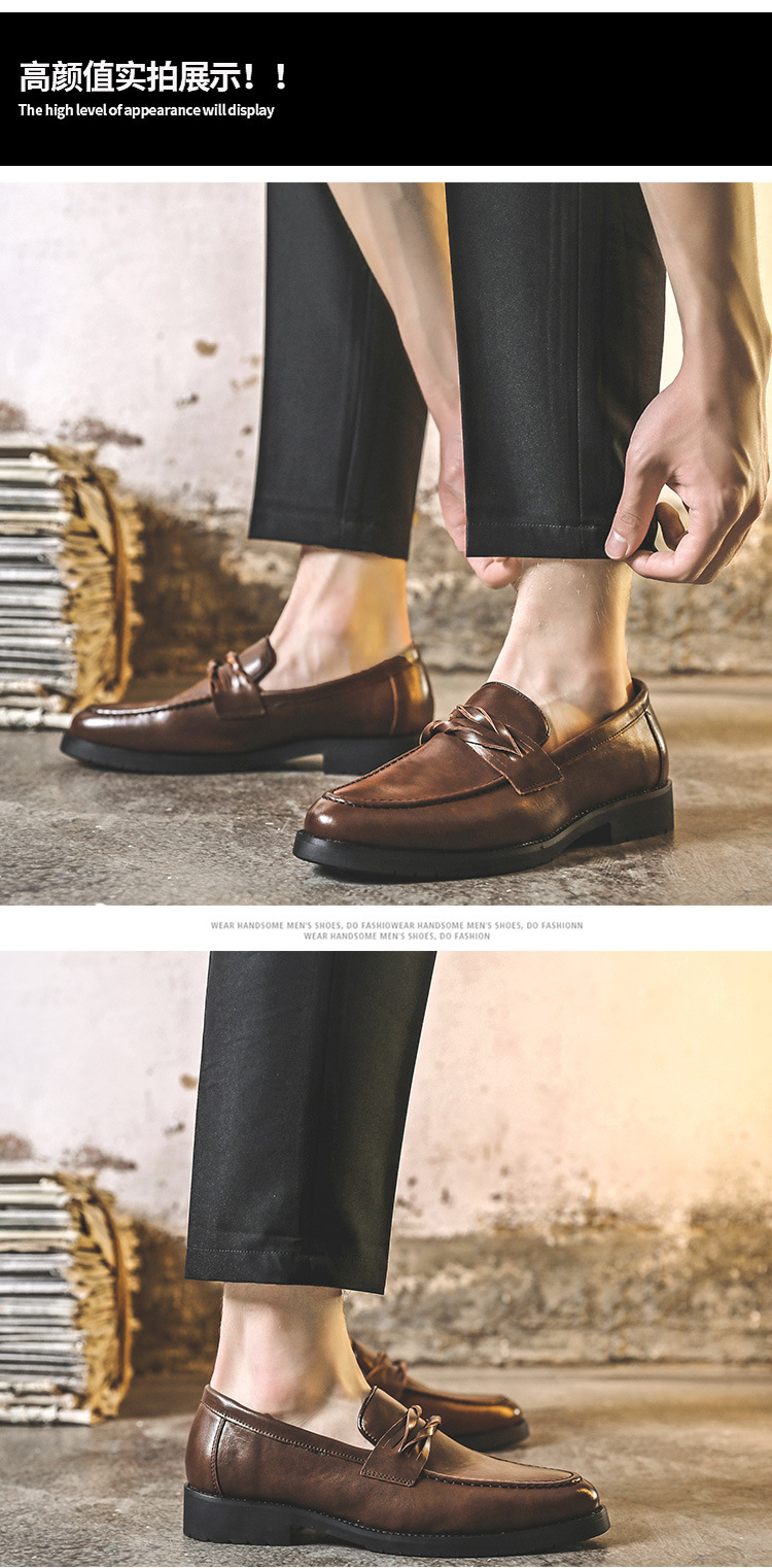 Korean Fashion Men's Leather Shoes Fashion Slip-on Low-Top Leather Shoes Men Work Shoes Wholesale Model