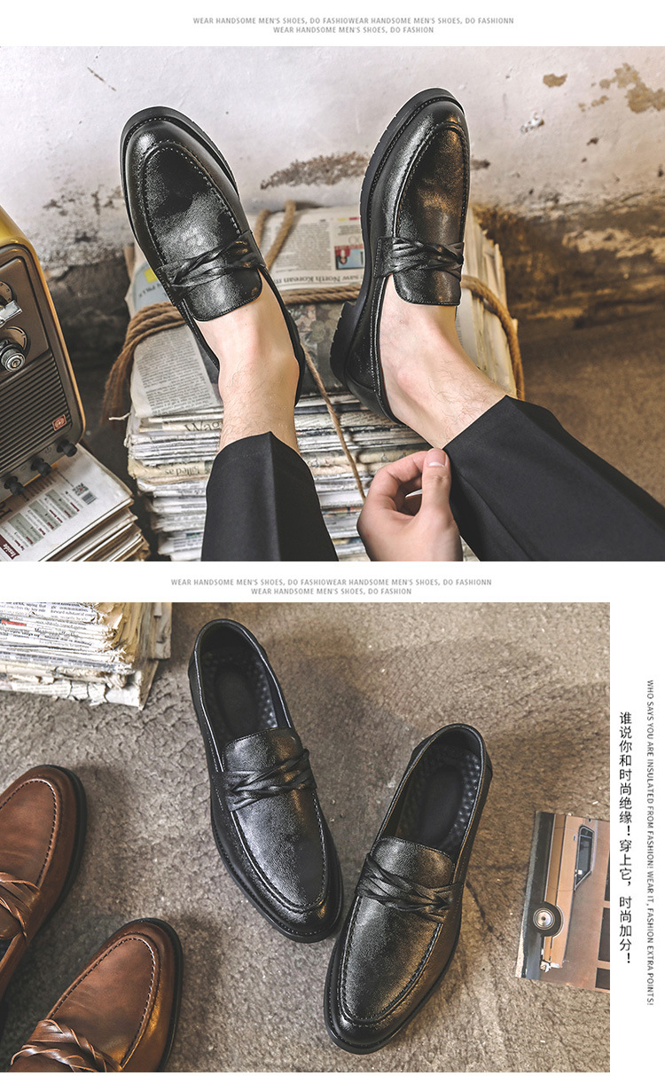 Korean Fashion Men's Leather Shoes Fashion Slip-on Low-Top Leather Shoes Men Work Shoes Wholesale Model
