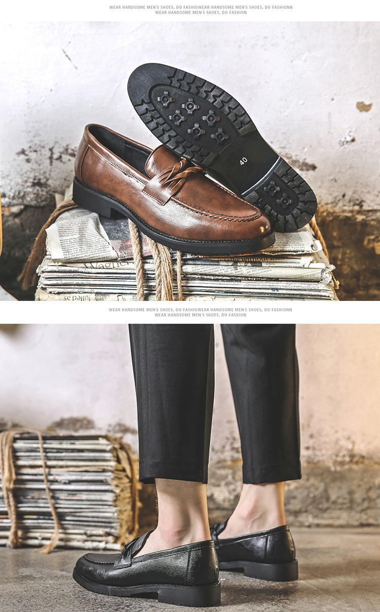 Korean Fashion Men's Leather Shoes Fashion Slip-on Low-Top Leather Shoes Men Work Shoes Wholesale Model