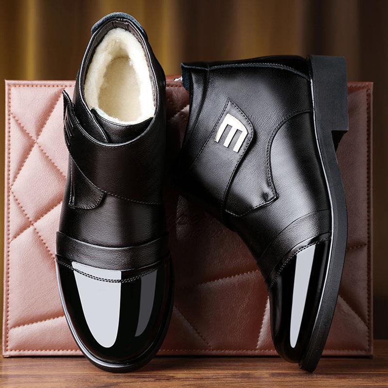 Cotton-Padded Shoes with Velvet Men&#039;s Shoes Dad Shoes Winter Dad Shoes Thickened Velvet High-Top Shoes round Toe Men&#039;s Cotton Leather Shoes