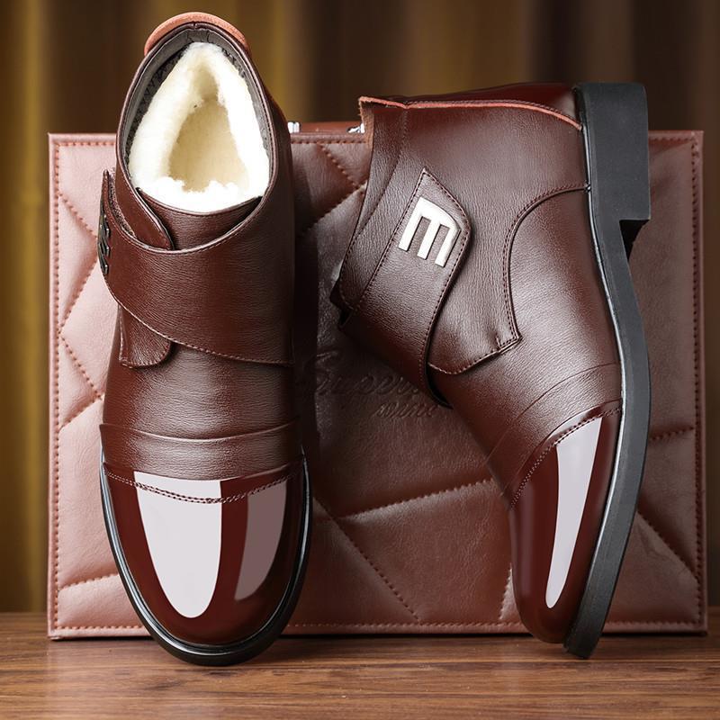 Cotton-Padded Shoes with Velvet Men&#039;s Shoes Dad Shoes Winter Dad Shoes Thickened Velvet High-Top Shoes round Toe Men&#039;s Cotton Leather Shoes