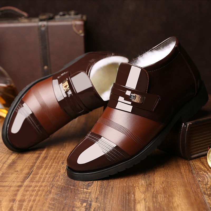 Men&#039;s Cotton-Padded Shoes Winter Velvet Thermal and Thickening Versatile Business Casual High-Top Leather Shoes Non-Slip Men&#039;s Dad Snow Boots