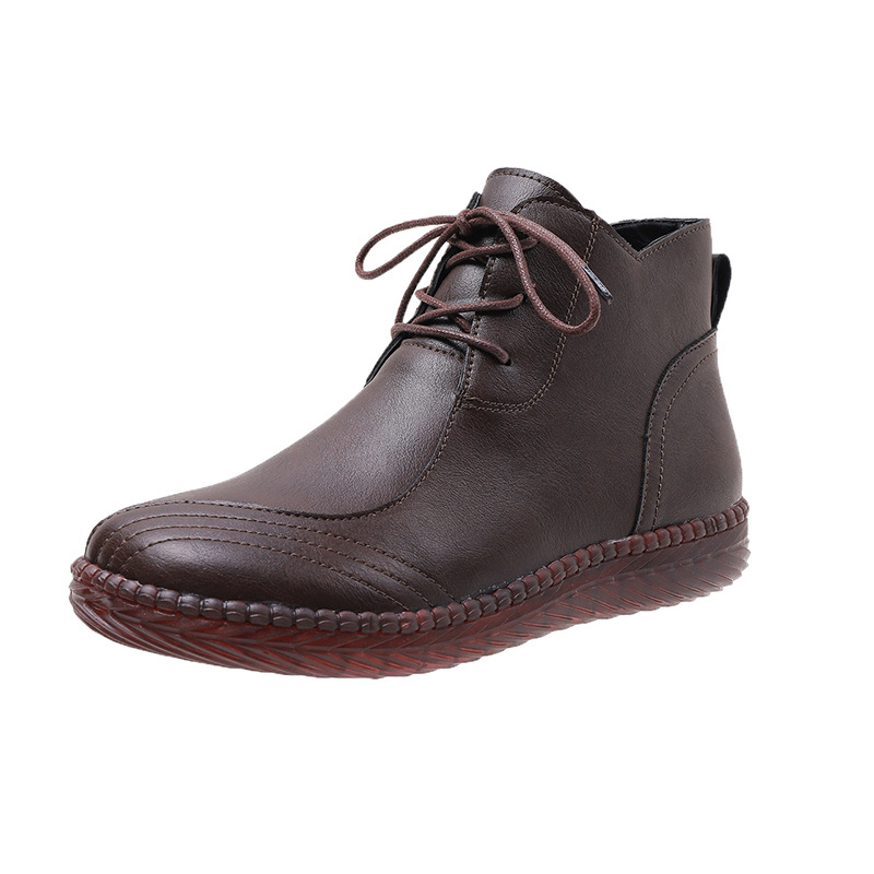New Single Layer Shoes Comfortable Soft Bottom Leather Shoes Women&#039;s Soft Leather Shoes Flat Middle-Aged and Elderly Mom Shoes Autumn and Winter Velvet High-Top Shoes