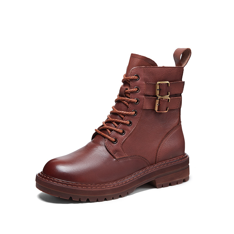 2021 Autumn New Retro Women&#039;s Shoes Top Layer Cowhide Martin Boots Breathable, Non-Slip, Wear-Resistant Handmade High-Top Leather Shoes