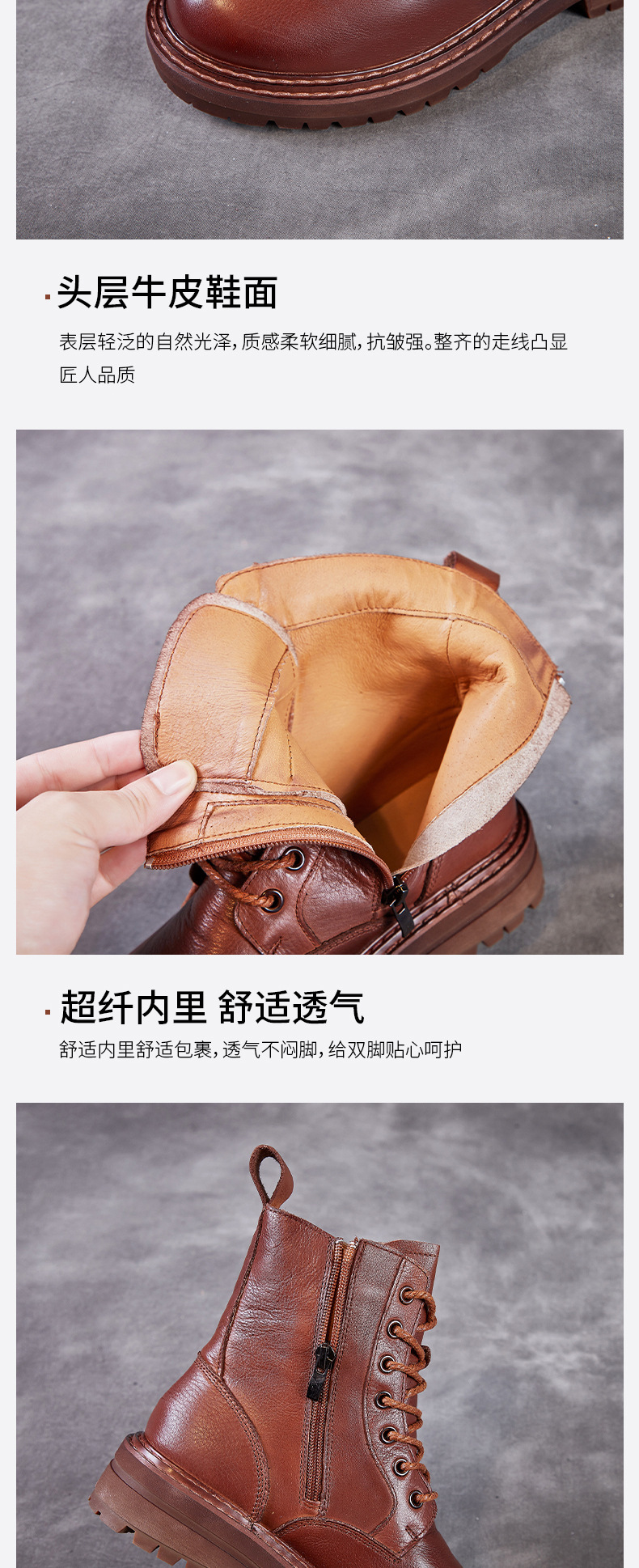 2021 Autumn New Retro Women's Shoes Top Layer Cowhide Martin Boots Breathable, Non-Slip, Wear-Resistant Handmade High-Top Leather Shoes