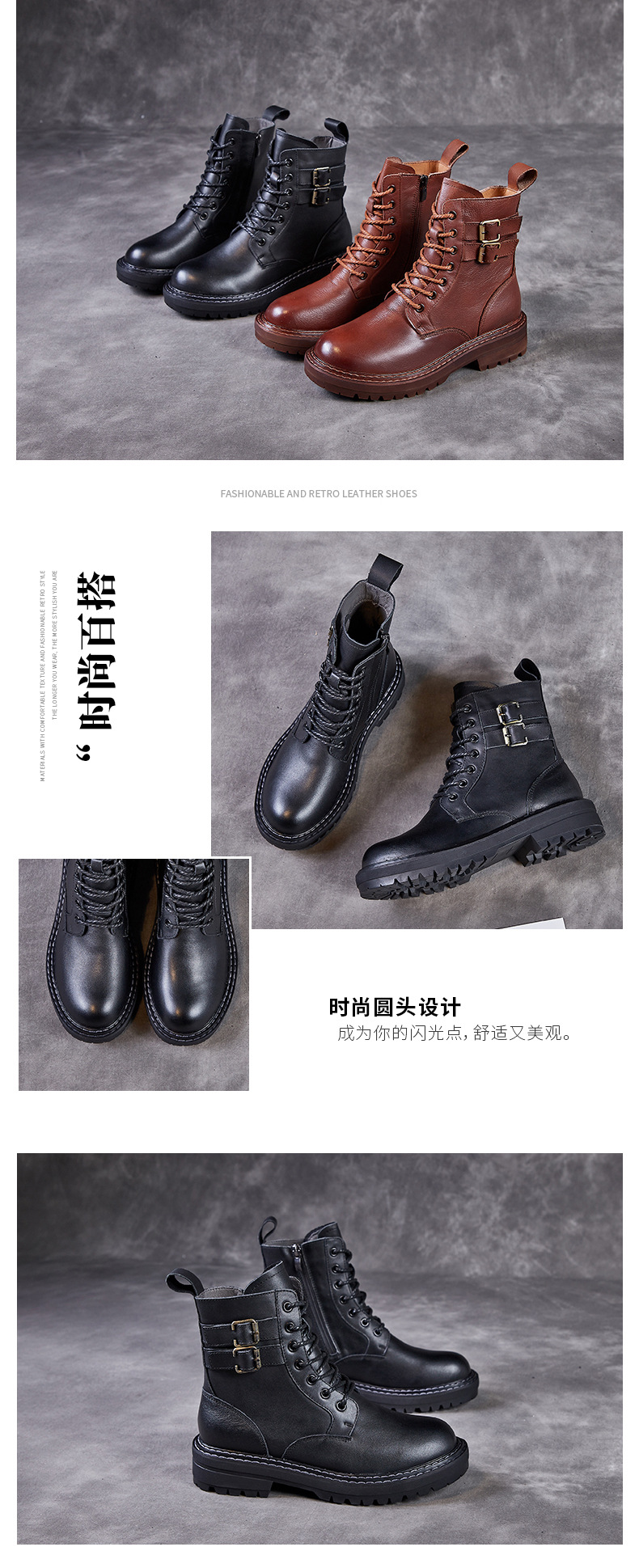 2021 Autumn New Retro Women's Shoes Top Layer Cowhide Martin Boots Breathable, Non-Slip, Wear-Resistant Handmade High-Top Leather Shoes