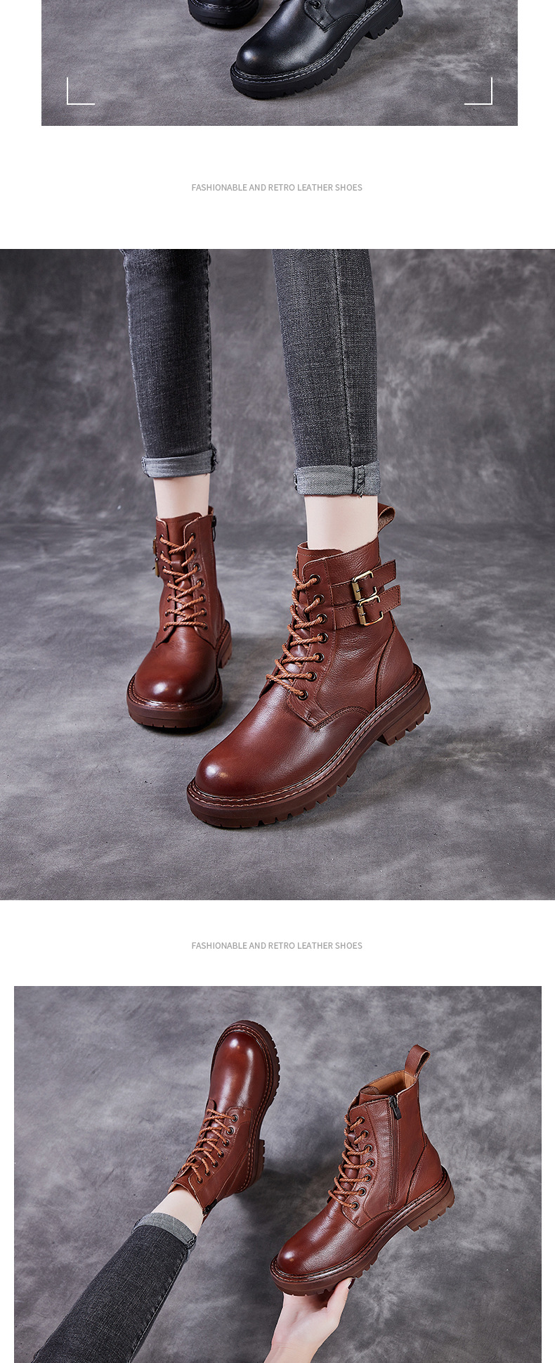 2021 Autumn New Retro Women's Shoes Top Layer Cowhide Martin Boots Breathable, Non-Slip, Wear-Resistant Handmade High-Top Leather Shoes