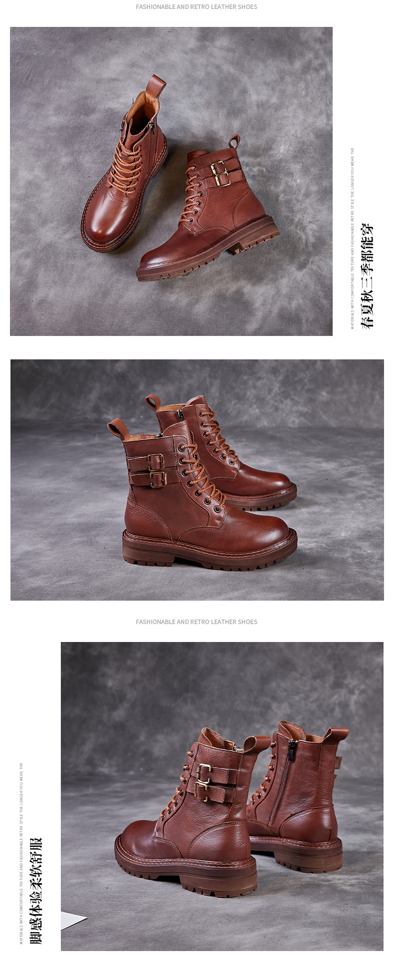 2021 Autumn New Retro Women's Shoes Top Layer Cowhide Martin Boots Breathable, Non-Slip, Wear-Resistant Handmade High-Top Leather Shoes