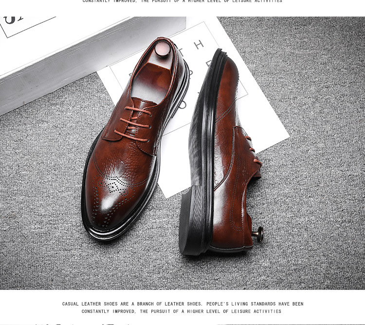 Men's Business Formal Pointed-Toe Lace Embossed Leather Shoes New Fashion Crocodile Pattern Brogue 7781