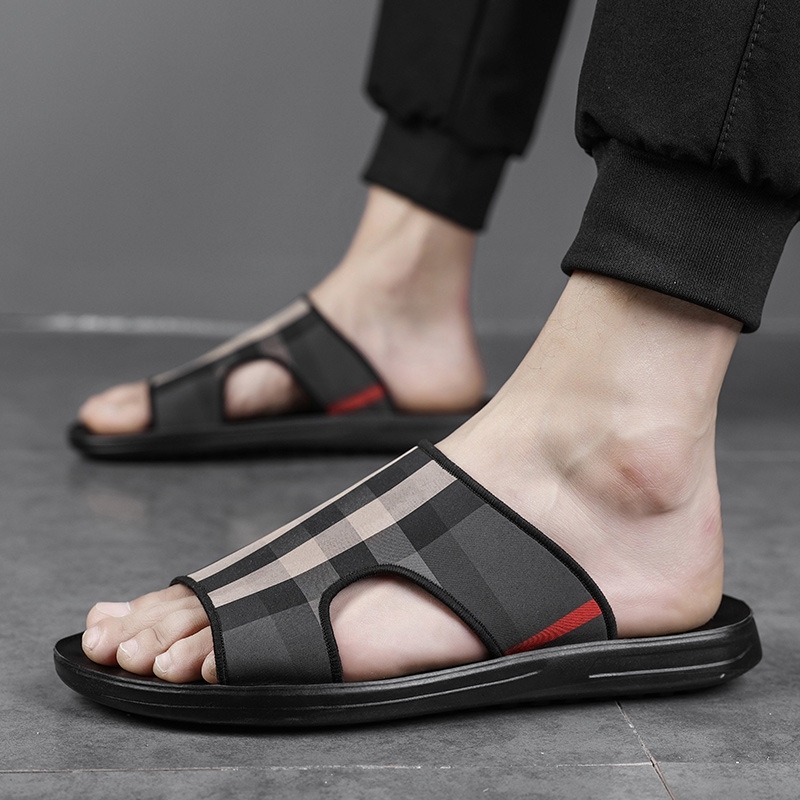 2021 Summer New Internet-Famous Slippers Casual Sandals Korean Style Trendy Versatile British Plaid Beach Shoes