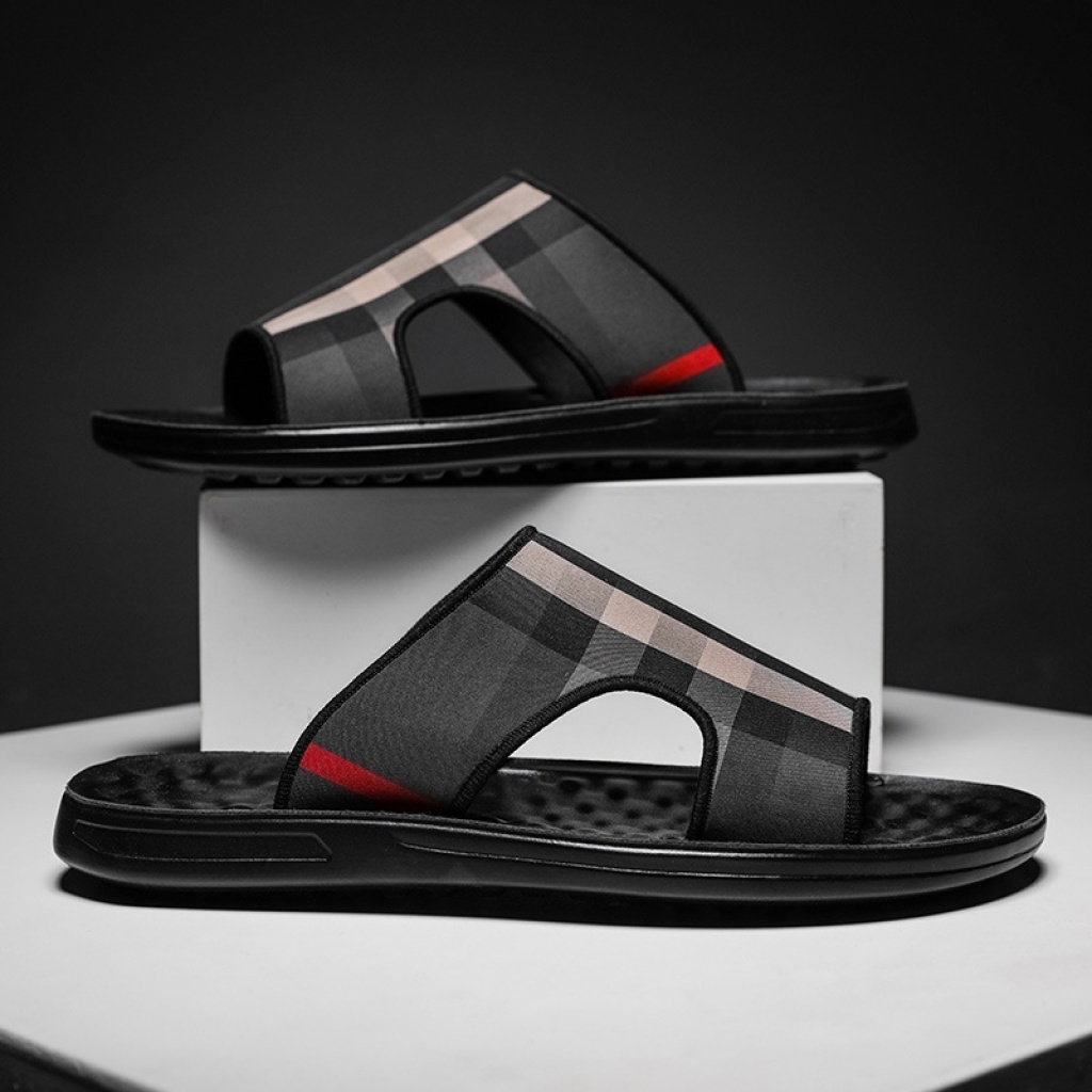 2021 Summer New Internet-Famous Slippers Casual Sandals Korean Style Trendy Versatile British Plaid Beach Shoes