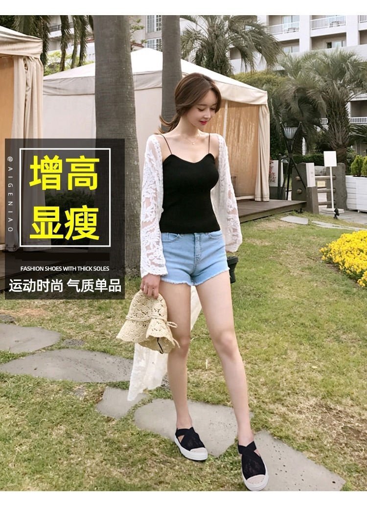 2021 Summer Platform Muffin Lace Casual Slip-on Loafers Sandals Breathable Mesh Hollow Fisherman Shoes for Women