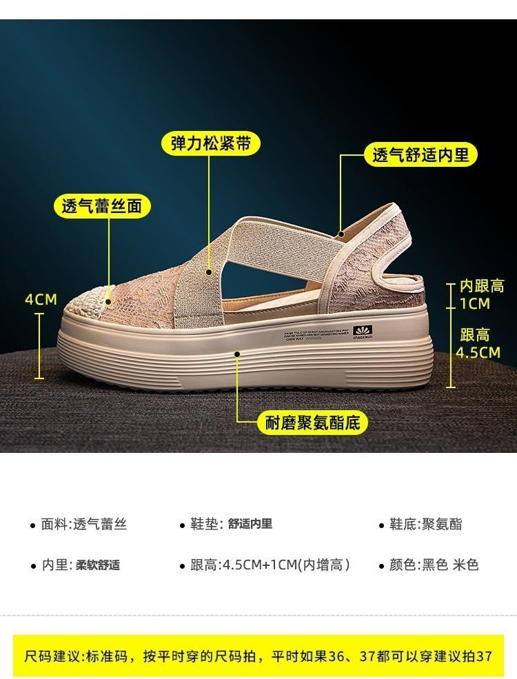 2021 Summer Platform Muffin Lace Casual Slip-on Loafers Sandals Breathable Mesh Hollow Fisherman Shoes for Women