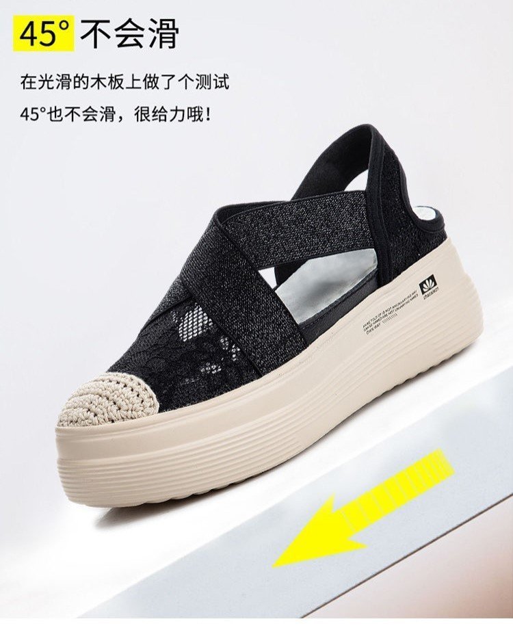 2021 Summer Platform Muffin Lace Casual Slip-on Loafers Sandals Breathable Mesh Hollow Fisherman Shoes for Women