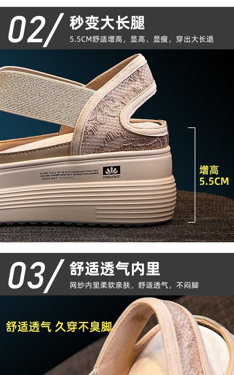2021 Summer Platform Muffin Lace Casual Slip-on Loafers Sandals Breathable Mesh Hollow Fisherman Shoes for Women