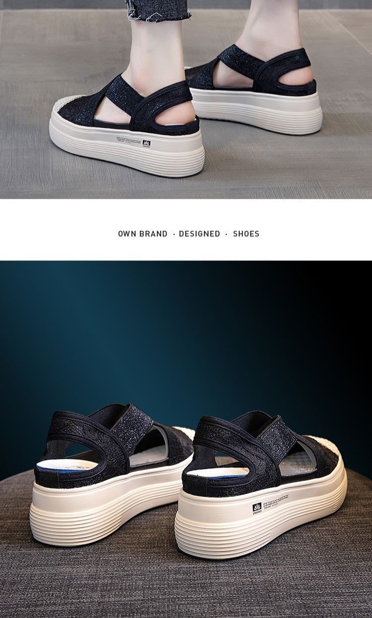 2021 Summer Platform Muffin Lace Casual Slip-on Loafers Sandals Breathable Mesh Hollow Fisherman Shoes for Women