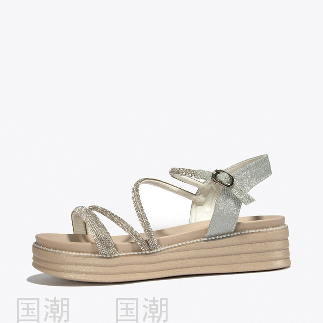 Fashion Lace-up Casual Shoes Women's All-Matching Slimming Platform Platform Sandals for Outer Wear Roman Shoes One Piec