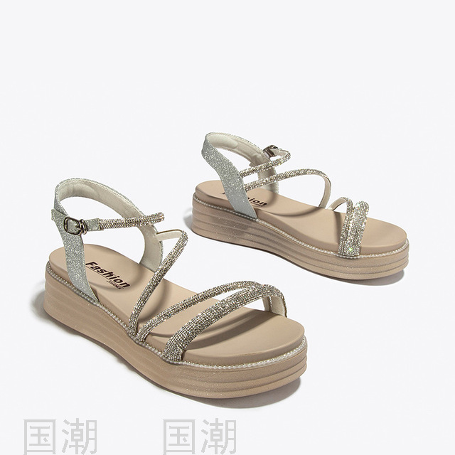 Fashion Lace-up Casual Shoes Women's All-Matching Slimming Platform Platform Sandals for Outer Wear Roman Shoes One Piec