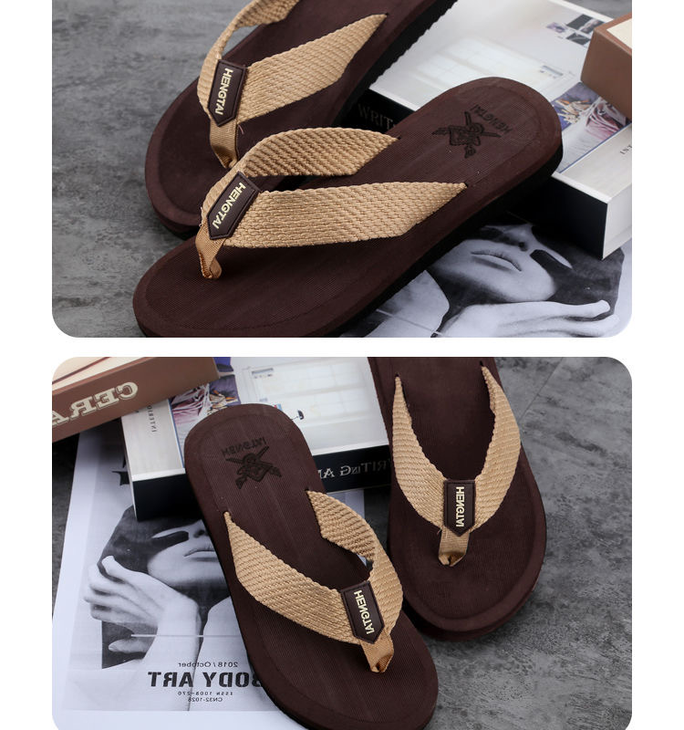 Foreign Trade New Eva Woven Fabric Men's Flip Flops with Beach Holiday Sandals and Slippers in Stock Support Customization