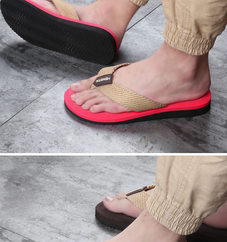 Foreign Trade New Eva Woven Fabric Men's Flip Flops with Beach Holiday Sandals and Slippers in Stock Support Customization