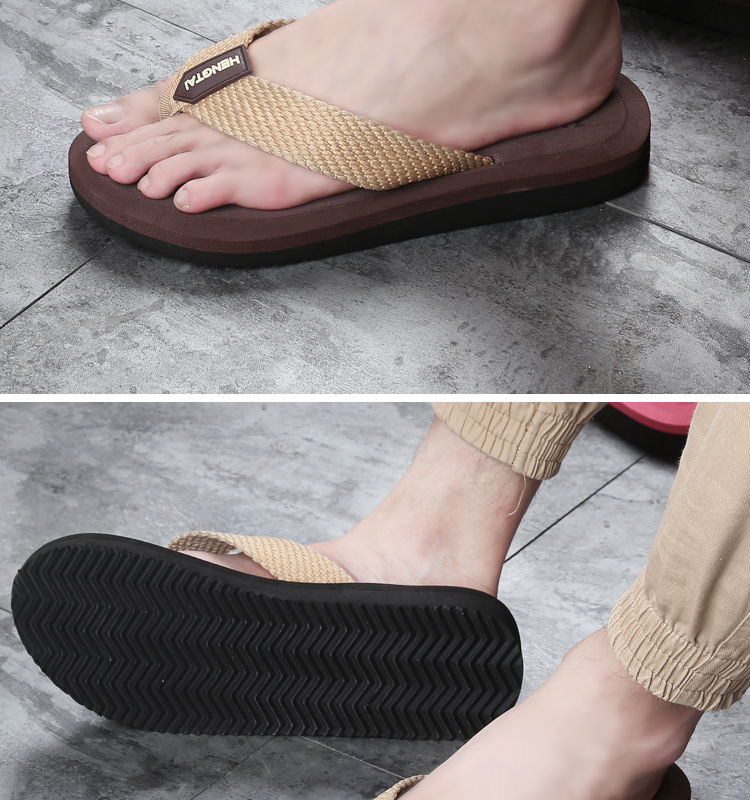 Foreign Trade New Eva Woven Fabric Men's Flip Flops with Beach Holiday Sandals and Slippers in Stock Support Customization