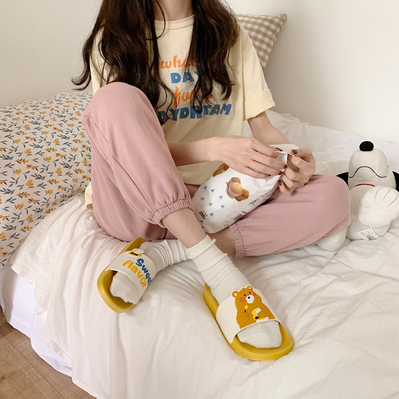 Women&#039;s Summer Indoor Bath Ins Style Girl Heart Student Flat Cute Bear Sandals Foreign Trade