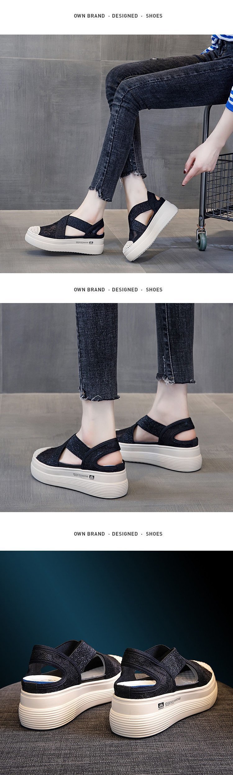 2021 Summer Autumn Style Platform Platform Lace Slip-on Lofter Loafers Sandals Breathable Mesh Hollow Fisherman Shoes for Women 2021 Summer Autumn Style Platform Platform Lace Slip-on Lofter Loafers Sandals Breathable Mesh Hollow Fisherman Shoes for Women