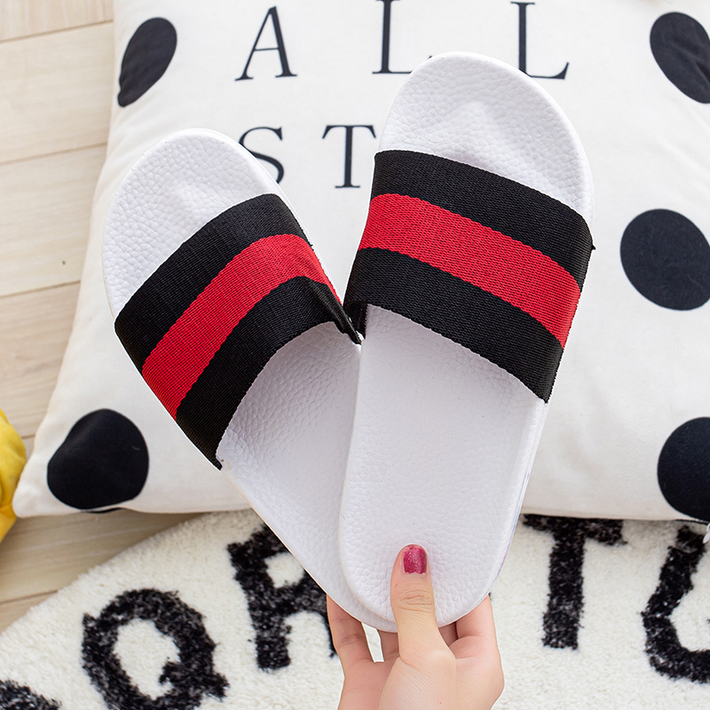 Fashion Brand Striped Slippers Summer Home Indoor Bathroom Bath Soft Bottom Home Ribbon outside Couples Sandals Men