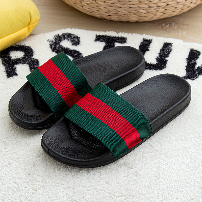 Fashion Brand Striped Slippers Summer Home Indoor Bathroom Bath Soft Bottom Home Ribbon outside Couples Sandals Men