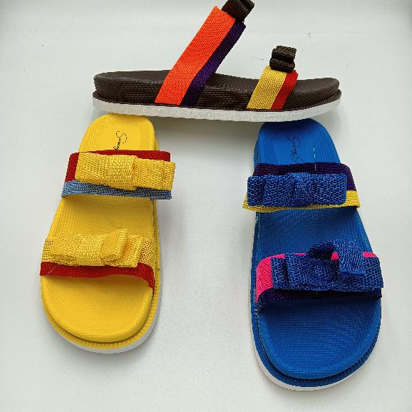 New Summer Thick Bottom Double Strap Flying Woven Surface Bow Outer Wear Ladies&#039; Sandals Waterproof Beach Word Fashion Shoes