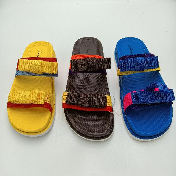 New Summer Thick Bottom Double Strap Flying Woven Surface Bow Outer Wear Ladies&#039; Sandals Waterproof Beach Word Fashion Shoes